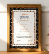 Load image into Gallery viewer, Muslim Nikah Nama Frame Marriage certificate with Wooden Acrylic frame
