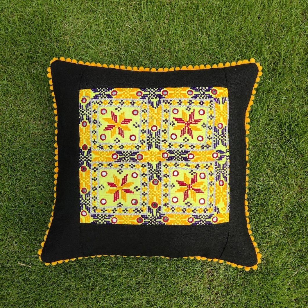 Black Yellow Handmade Cushion Cover | 15x15 Size