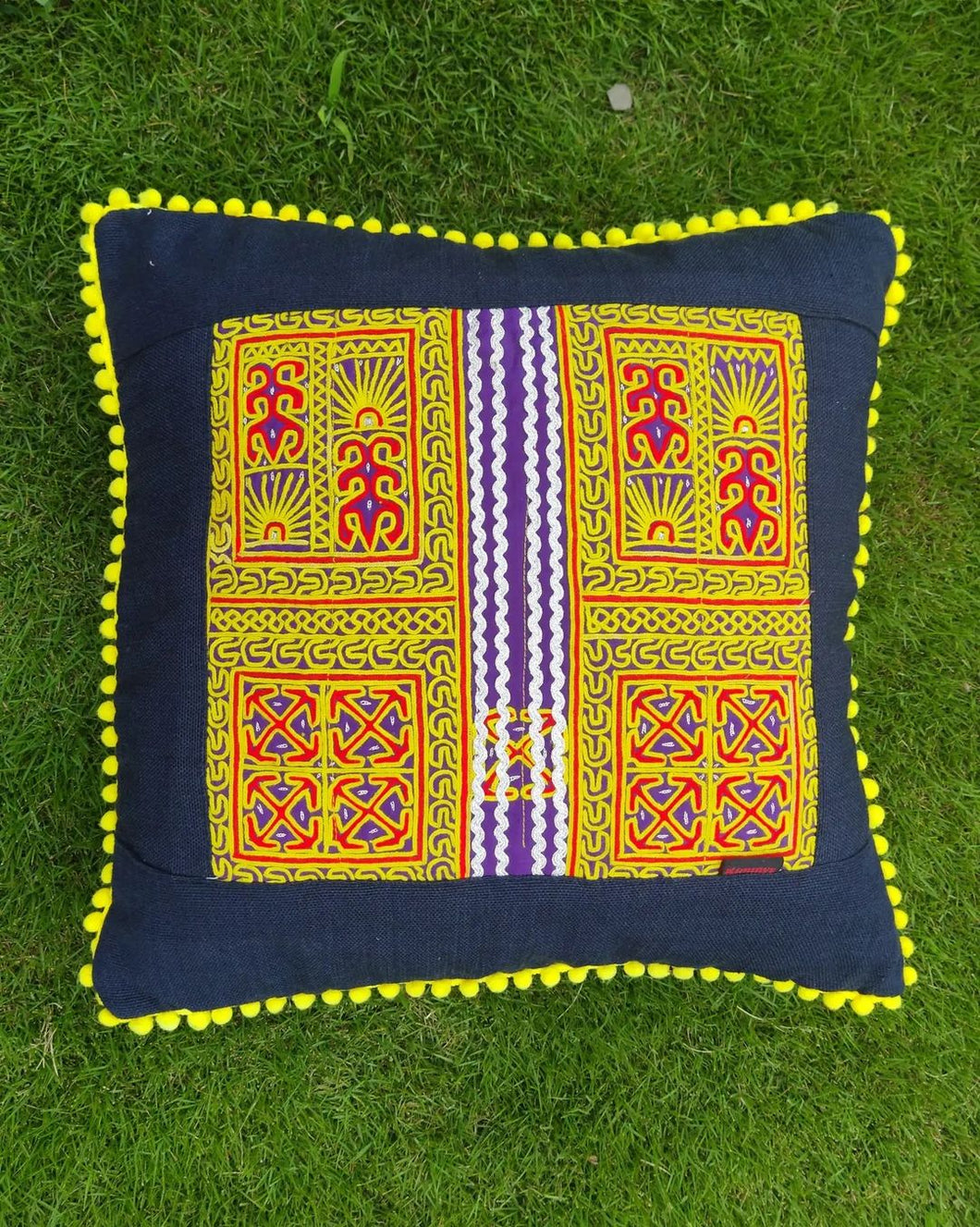 Mauve Yellow Handmade Cushion Cover | 15x15 Size
