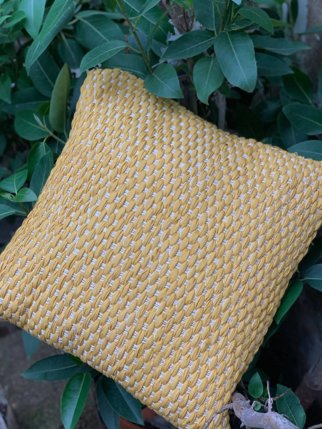 Yellow Handwoven Cushion - 18”x18”