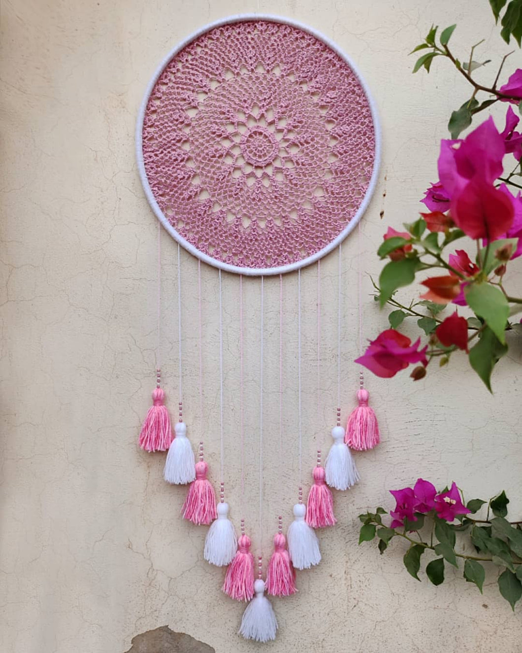 Pink Dream Catcher - Boho Wall Hanging | Handmade Yarn Wall Hanging