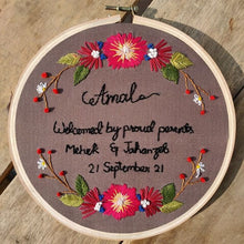 Load image into Gallery viewer, Floral Design 1 | Embroidered Hoops | Custom Text
