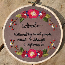 Load image into Gallery viewer, Floral Design 2 | Embroidered Hoops | Custom Text
