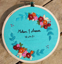Load image into Gallery viewer, Floral Design 3 | Embroidered Hoops | Custom Text
