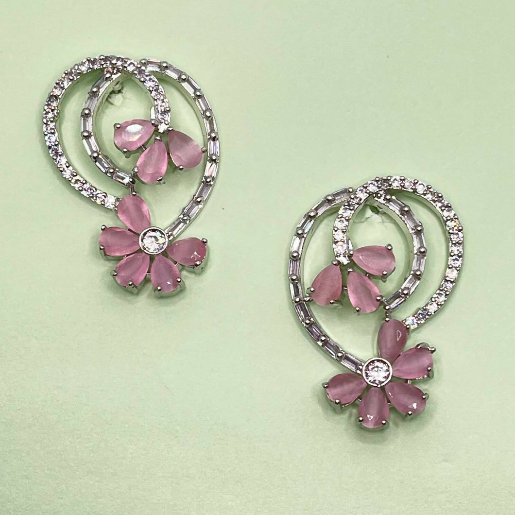 Lantana Spiral-Zircon and Pink Quartz Earrings