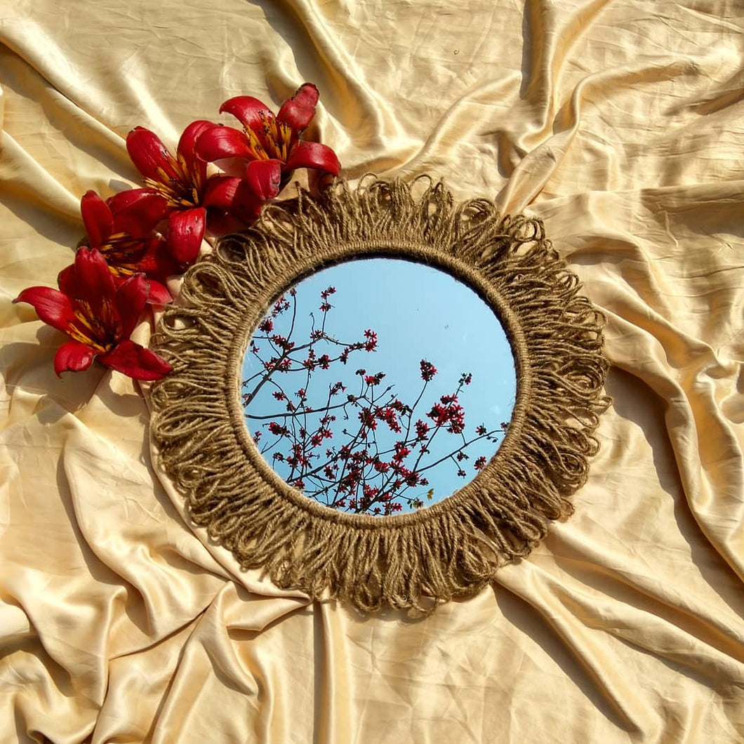 Round Bohemian Mirror  in Natural Jute | Wall Decor