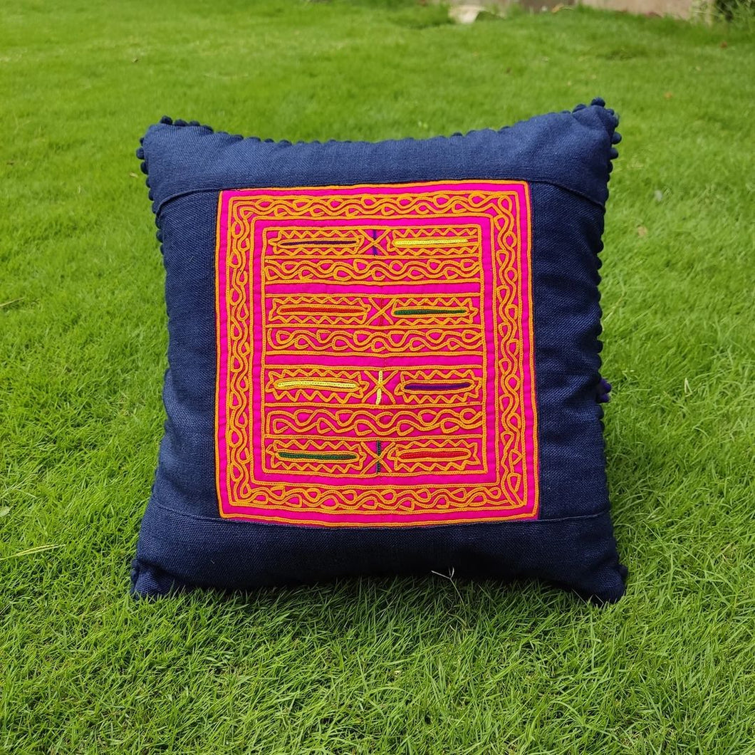 Navy Red Handmade Cushion Cover | 15x15 Size