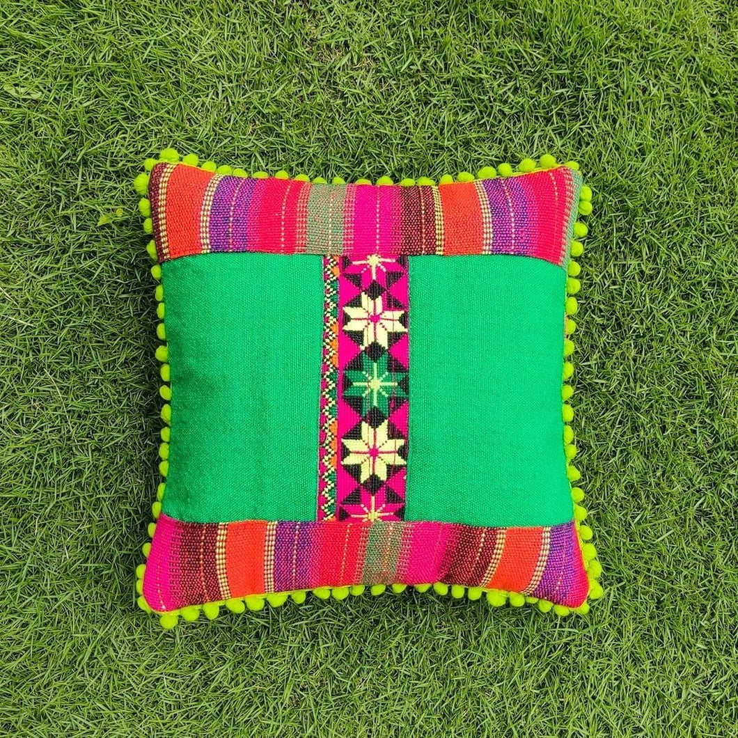 Green Striped Handmade Cushion | 10x10 Size