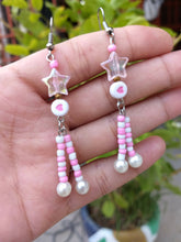 Load image into Gallery viewer, Dangle Pearl Earrings in Pink | 2 Beautiful Styles | Star Earrings | Heart Earrings| Barbie Theme Earrings
