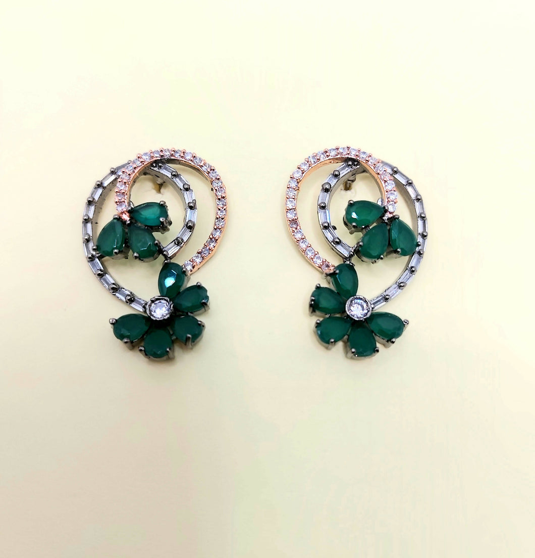 Ivy Spirals-Zircon and Emerald Earrings