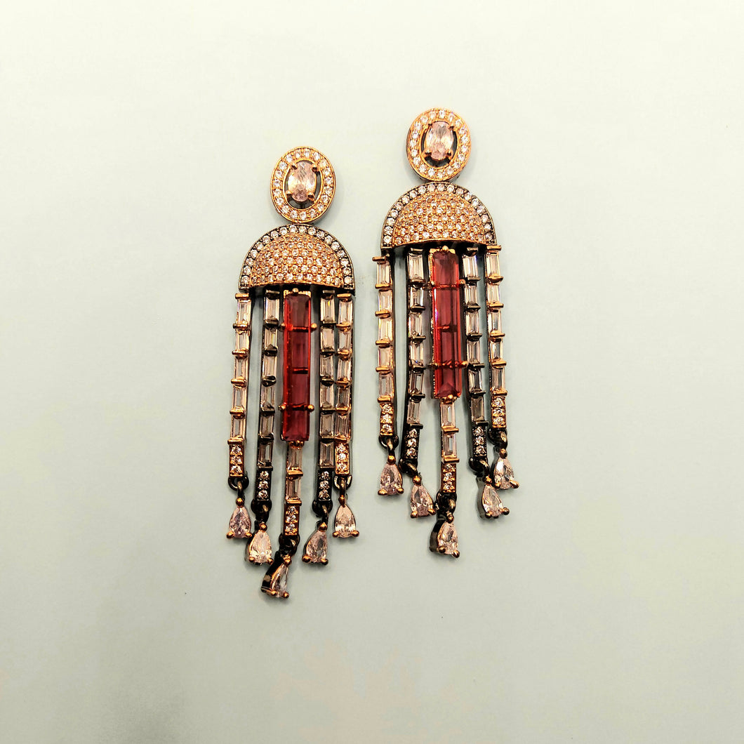 Merlot- Zircon and Ruby Dangling Earrings