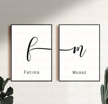 Load image into Gallery viewer, Customised Initials Print, Set of 2 Wall Print, Black Frame, Wall Decor - House-Warming Gift, Wedding Gift, Anniversary Gift
