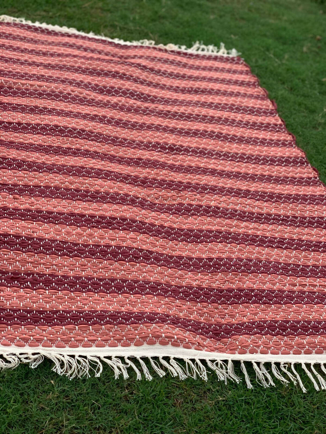 Red Stripes Recycled, Handwoven Rug - 4’x7’
