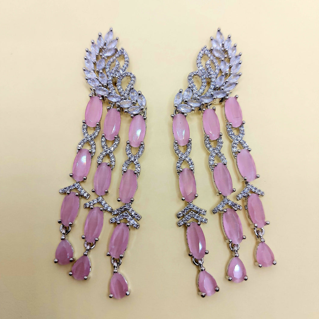 Candy Strings-Zircon and Pink Quartz Statement Earrings