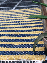 Load image into Gallery viewer, Blue and Yellow Striped Recycled, Handwoven Rug
