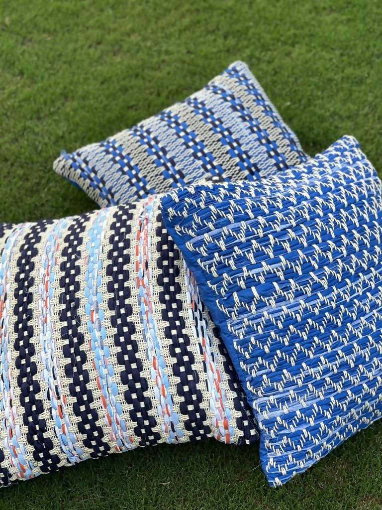 Blue Accents Recycled, Handwoven Decorative Cushions - 20