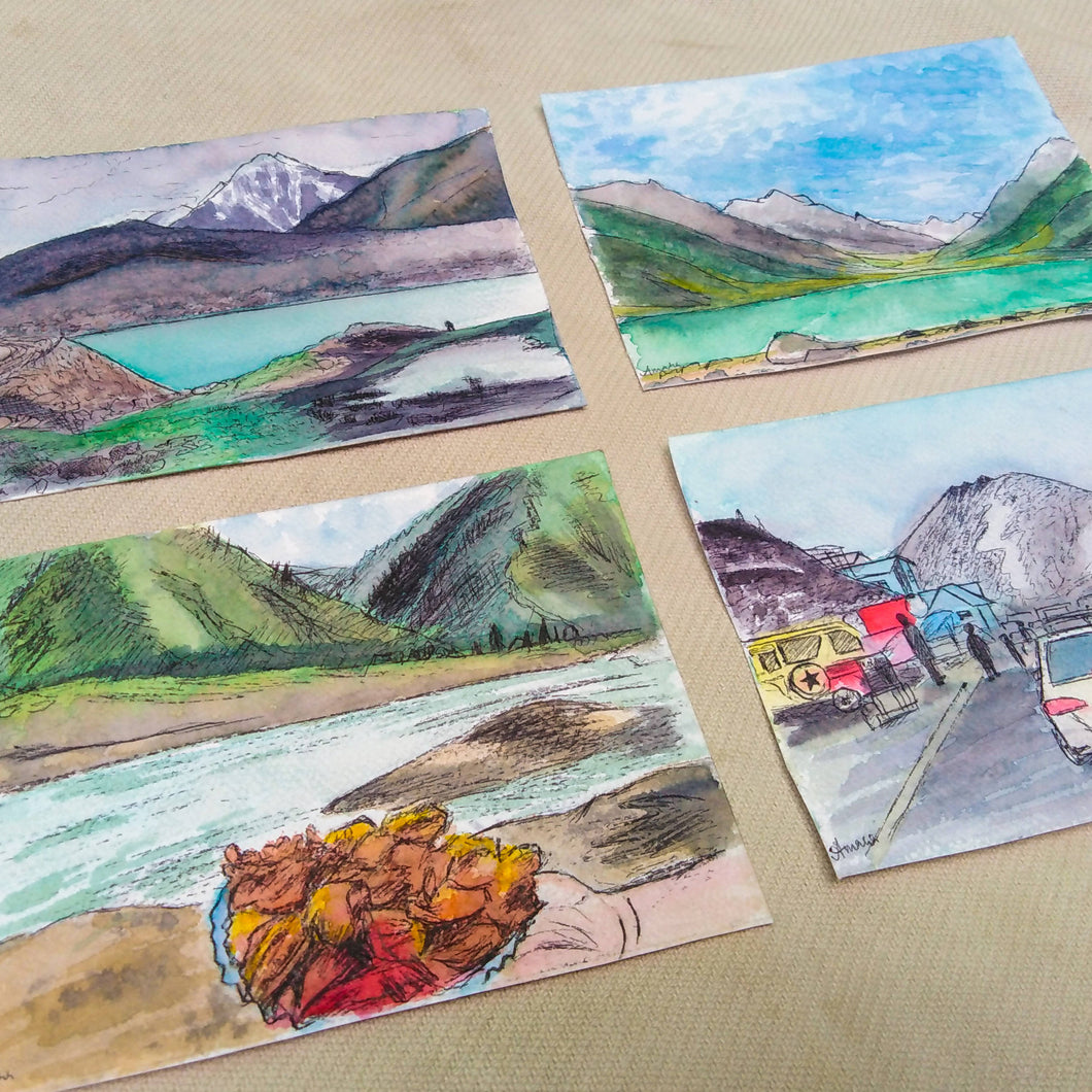 HandPainted Postcards Featuring North of Pakistan