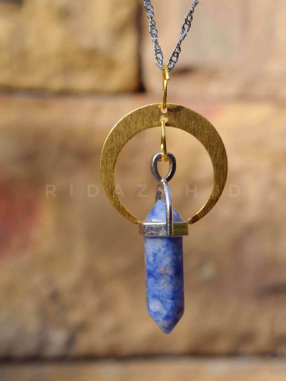 Blue Sodalite Crystal Pendant with Finest Brass Finishing