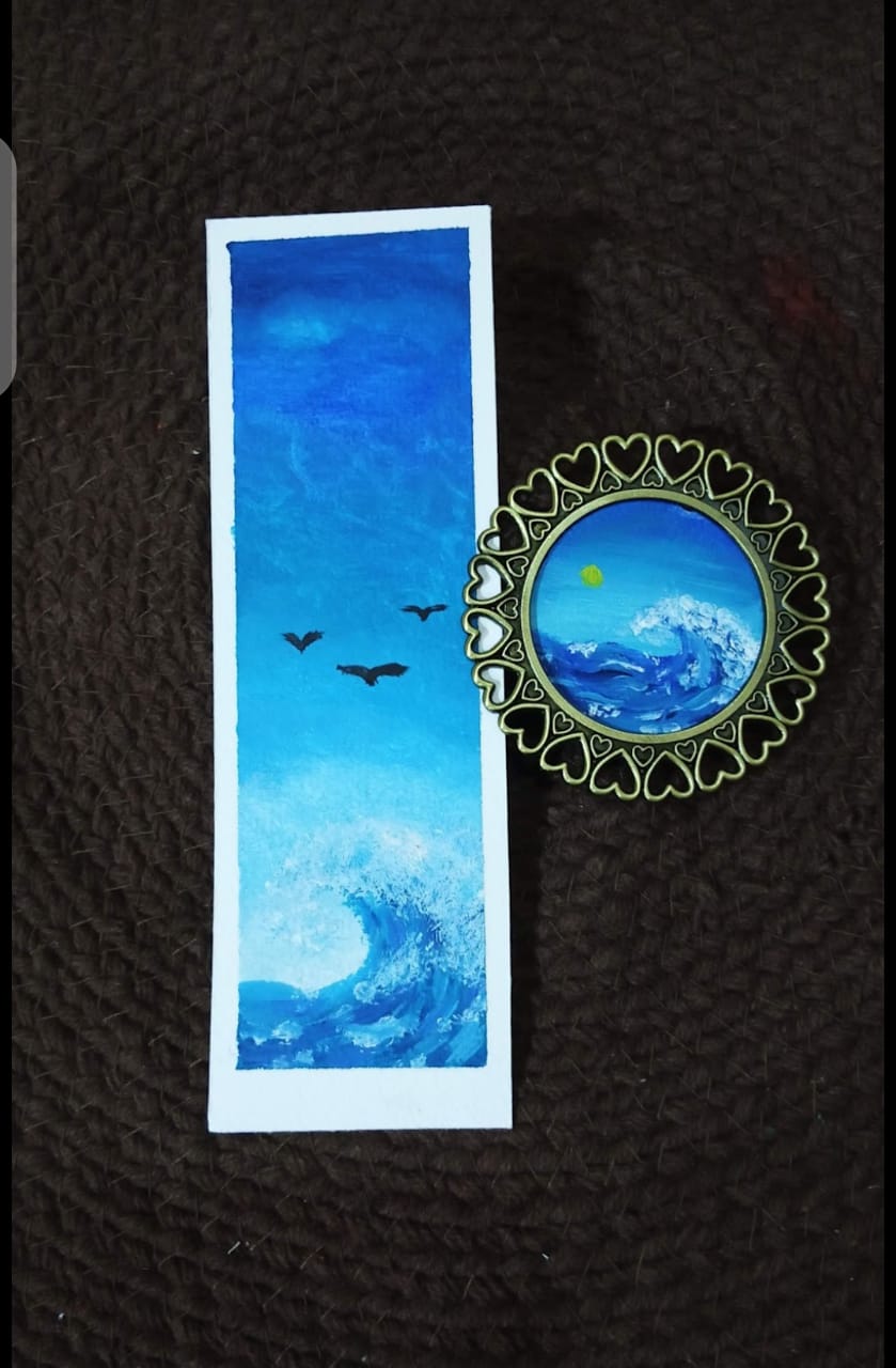 Wave - Hand-painted Watercolor Bookmark and Framed Painting - Buy Single or as Set