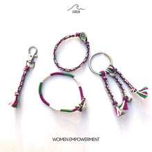 Load image into Gallery viewer, Women Empowerment Awareness Thread Bracelet, Keychain &amp; Charm - In Support of Loved Ones Battling the Disease - Fund Raising - Perfect for Gifting
