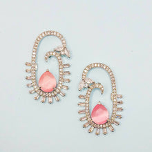 Load image into Gallery viewer, Helen-Zircon Hooks with Pink Quartz Pear Stone
