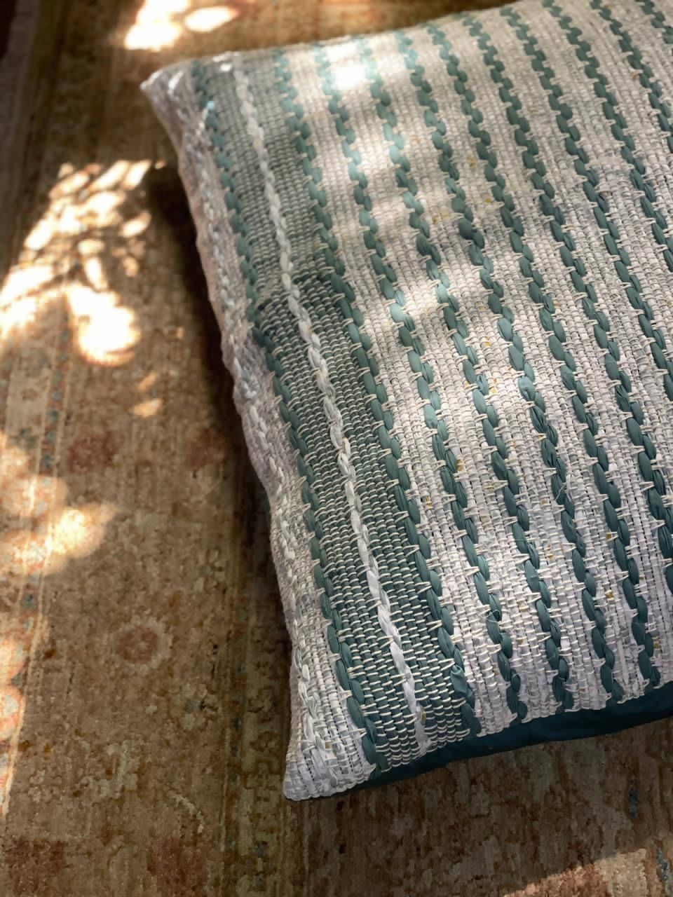 Grey and Green Recycled, Handwoven Floor Cushion (with filling)