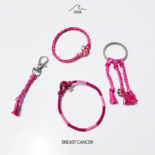 Load image into Gallery viewer, Breast Cancer Awareness Thread Bracelet, Keychain &amp; Charm - In Support of Loved Ones Battling the Disease - Fund Raising - Perfect for Gifting
