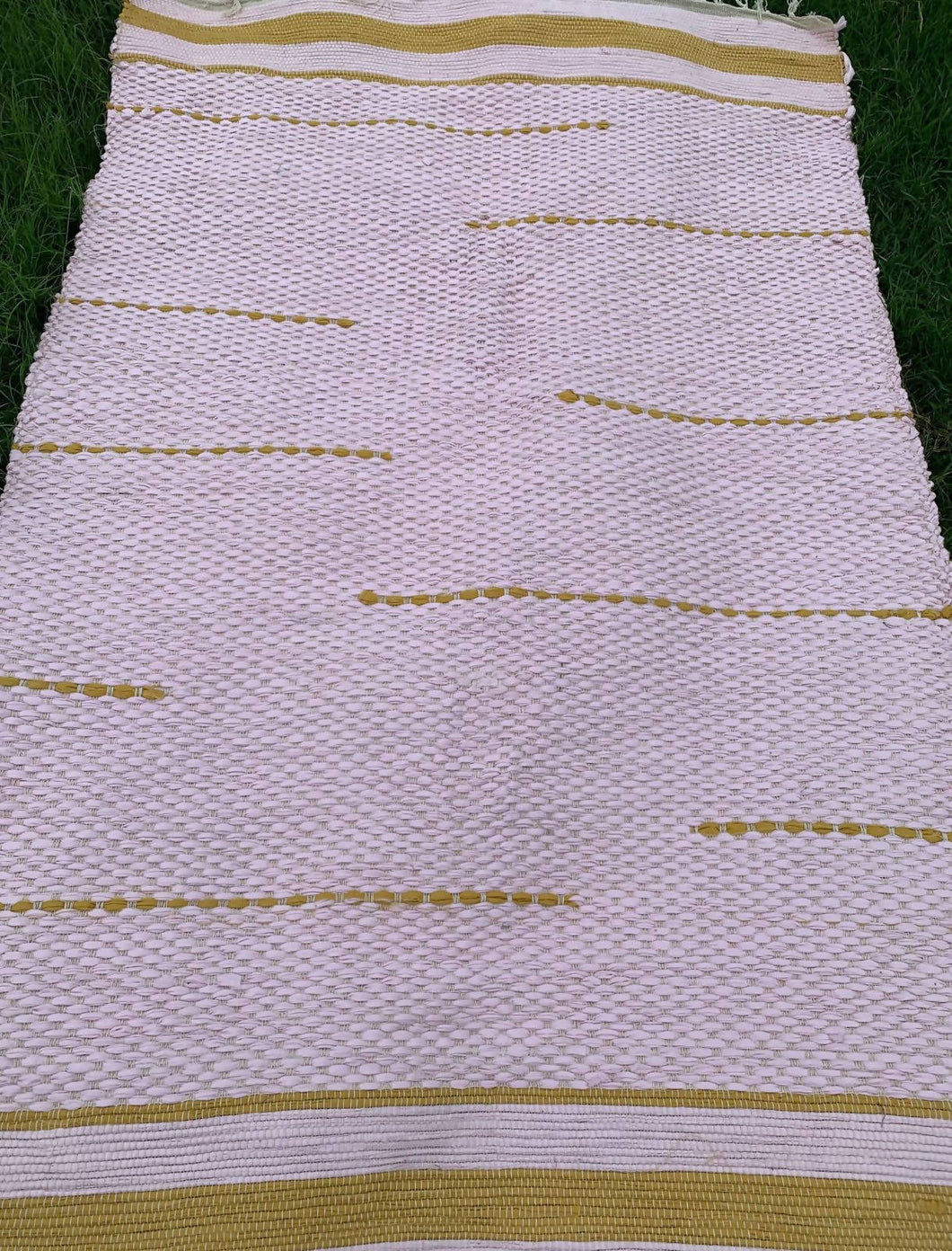 Yellow Accents Recycled, Handwoven Rug - 4’x7’