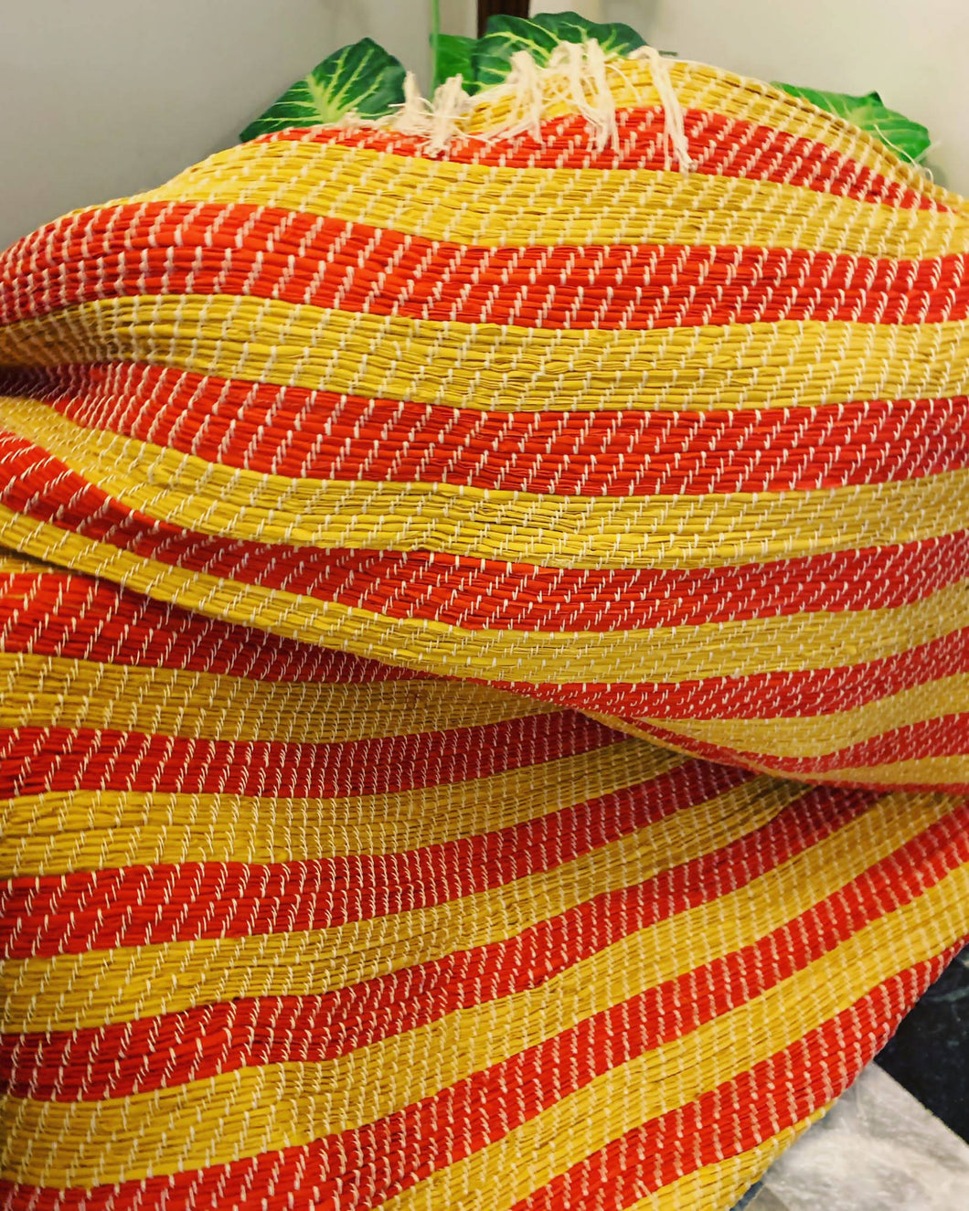 Red & Yellow Striped Recycled, Handwoven Rug