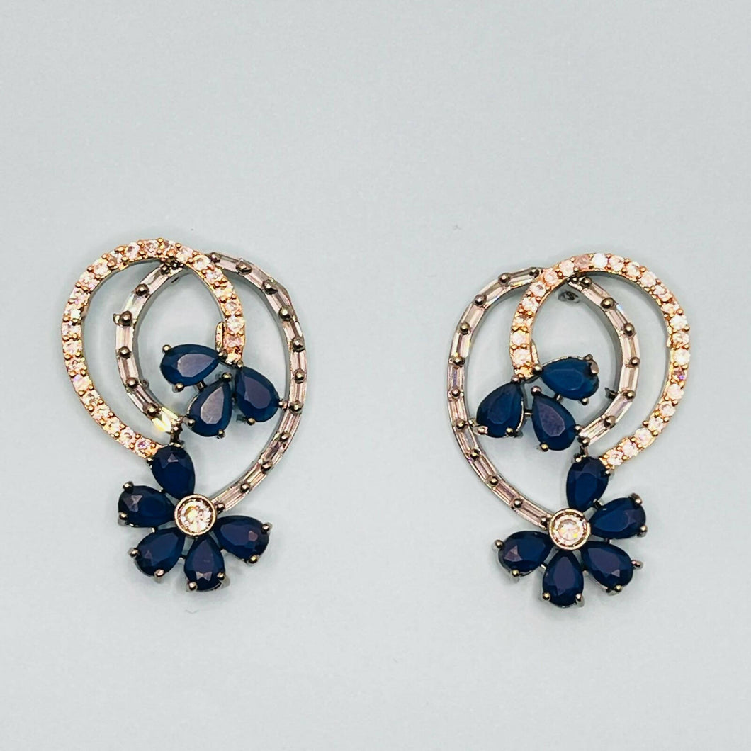 Indigo Spirals-Zircon and Azurite Earrings