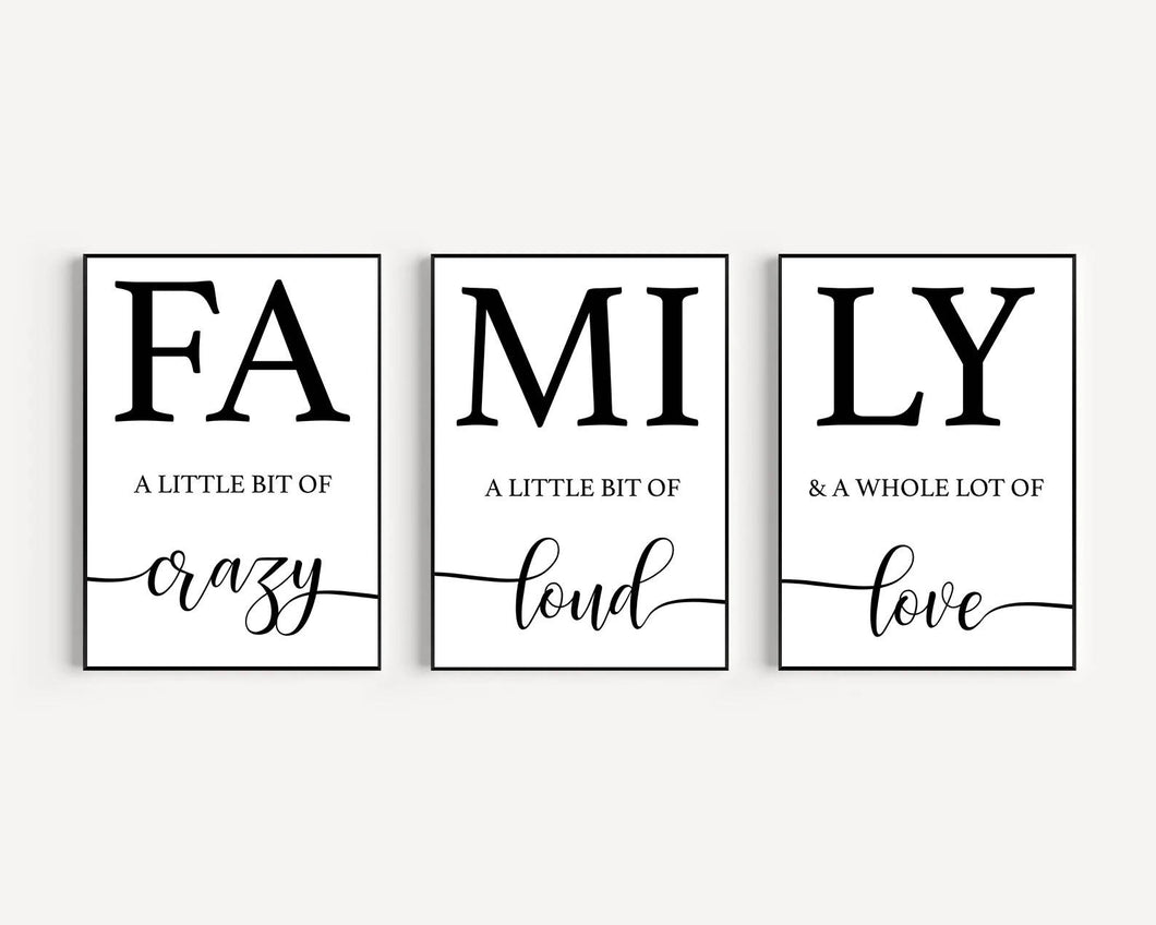 Set of 3 Family Wall Hanging or Table Size Posters - Perfect for House Warming Gifts