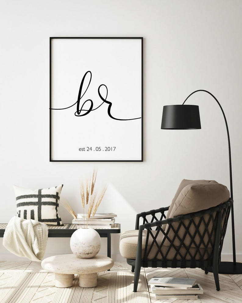 Custom initials with date - Multiple Frame Options or Digital Download