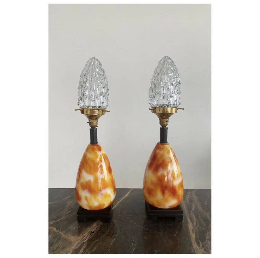 Pair of Mid-Century Modern Flame Glass Lamps 