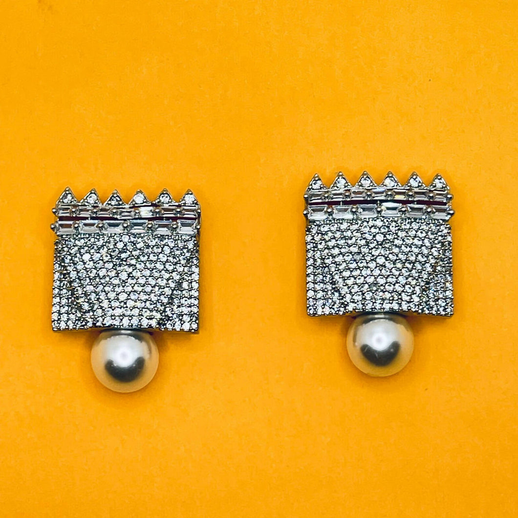 Graphite Bling-Zircon and Pearl Earrings