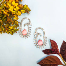 Load image into Gallery viewer, Helen-Zircon Hooks with Pink Quartz Pear Stone
