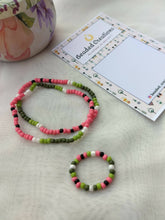Load image into Gallery viewer, Watermelon Themed Beaded Bracelet pair with Matching Ring | Summer Vibes Beaded Jewelry
