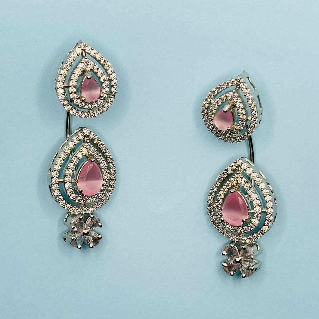 Pink Minks-Double Studded Pink Quartz Earrings