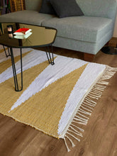Load image into Gallery viewer, Yellow &amp; White Recycled, Handwoven Rug - 4’x7’
